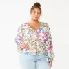 Juniors' Plus Size SO® Button Front Ruffle Blouse -SO Juniors Fashion Clothing 5945921 White Floral