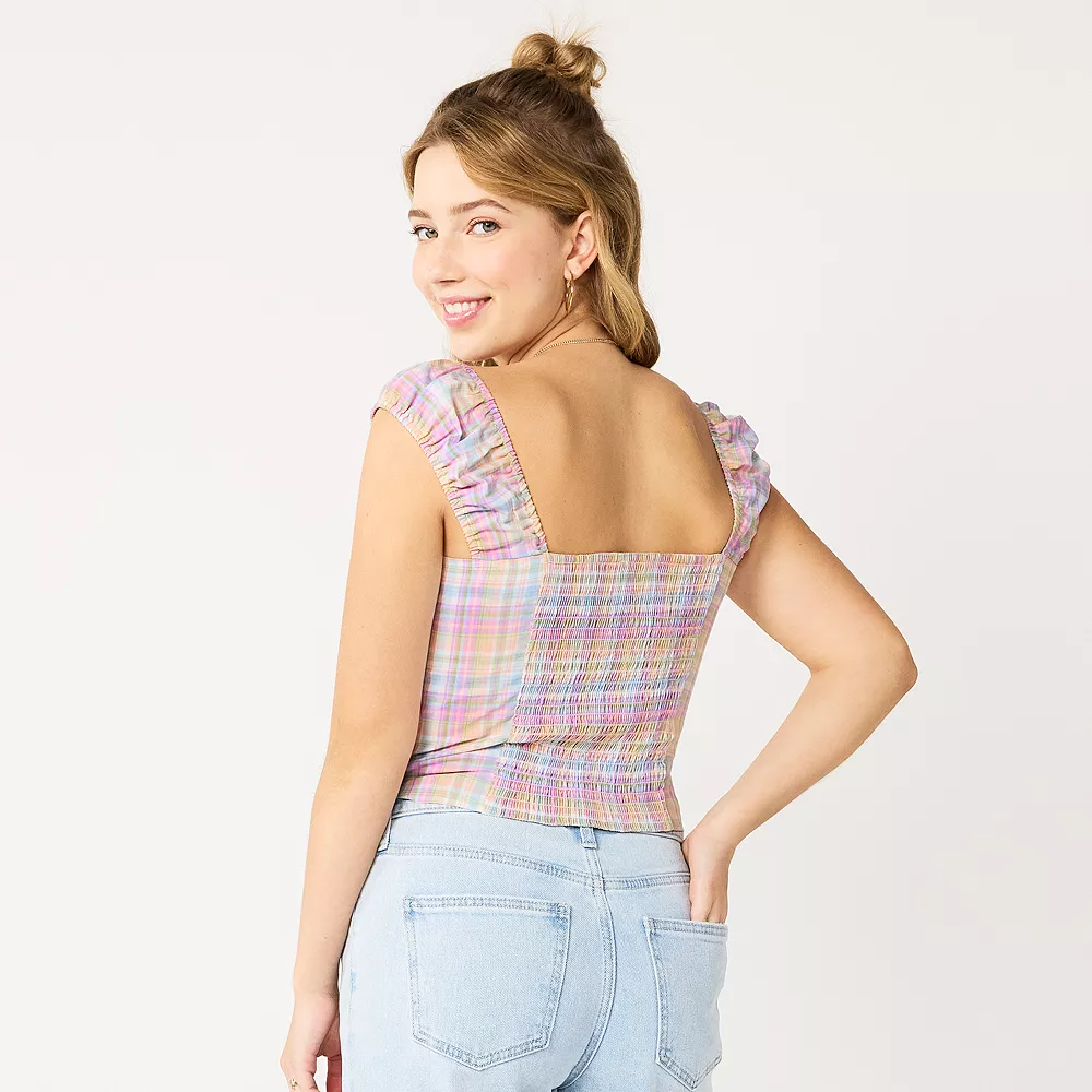 Juniors' SO® Pastel Plaid Bustier Corset Top 4 Juniors' SO® Pastel Plaid Bustier Corset Top - Image 2