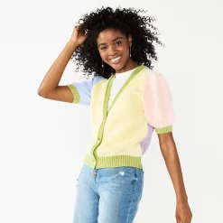 Juniors' SO® Color Block Cropped Sweater Cardigan