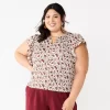 Juniors' Plus Size SO® Flutter Sleeve Keyhole Top -SO Juniors Fashion Clothing 6142162 Ivory Berry