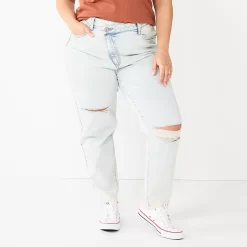 Juniors' Plus Size SO® Destructed High-Rise Mom Jean